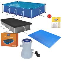 Kit Piscina em Lona Pvc Estrutura de Ferro 6200 Litros + Capa + Forro e Bomba Filtro 220v 2200 L/H Mor