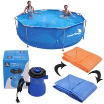 Kit Piscina Estruturada Importway 5200 Litros com Kit Reparo Lona Bomba Filtragem Voltagem