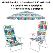 Kit Piscina Floral Guarda-sol 2,40 Articulado + Cadeira Aluminio Alta+ 1 Cadeira Aluminio Reclinavel