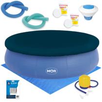 Kit Piscina Grande Mor Inflavel 12.000l + Capa e Forro + Mini Bomba + Clorador + 2 Cloros + 2 Espaguetes