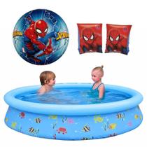 Kit Piscina Infantil 1000 L + Boia de Braco e Uma Bola do Homem Aranha