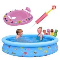 Kit Piscina Infantil 1000 L + Bote Fralda Rosa + Lanca Agua de Bichinhos