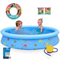 Kit Piscina Infantil 1000 Litros Bel Inflavel + Boias Princesas Disney + Mini Bomba Manual + Reparo Mor