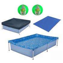 Kit Piscina Infantil 1000 Litros + Capa + Forro + 2 Bolas Inflaveis Verde Mor