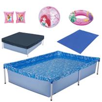 Kit Piscina Infantil 1000l + Capa + Forro + Bola e Boias Princesas Mor