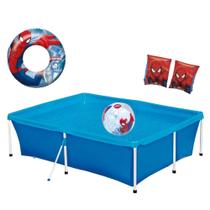 Kit Piscina Infantil 2000 Litros + Bola Inflavel + 2 Boias do Homem Aranha Mor e Lazer