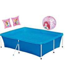 Kit Piscina Infantil 2000 Litros + Bola Inflavel + Boia de Braco Princesas Mor e Lazer