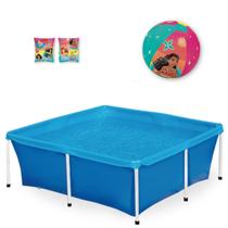 Kit Piscina Infantil 2000 Litros + Bola Inflavel + Boia de Braco Princesas Mor