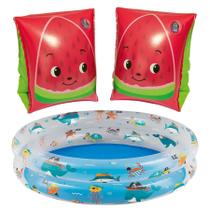 Kit Piscina Infantil Fundo Mar 90L + Bóia De Braço Frutas