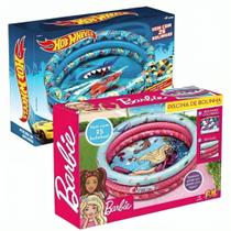 Kit Piscina Infantil Inflável Com 25 Bolinhas Barbie e Hot Wheels - Fun