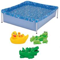 Kit Piscina Infantil MOR Quadrada 400 Litros 1 Brinquedo Borracha Sortido