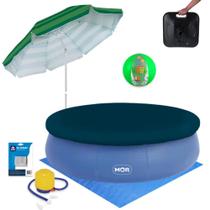 Kit Piscina Inflavel 12.000l + Guarda Sol Articulado 2,40m + Base + Capa, Forro + Mini Bomba + Bola