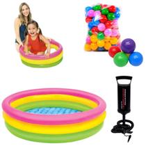 Kit Piscina Inflável 131L Redonda+50 Bolinhas+1 Bomba De Ar