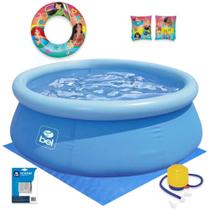 Kit Piscina Inflavel 1900 Litros + Boias Princesas Disney + Forro + Mini Bomba Manual Bel