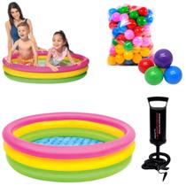 Kit Piscina Inflável 28L Redonda+50 Bolinhas+1 Bomba De Ar
