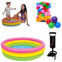 Kit Piscina Inflável 56L Redonda+50 Bolinhas+1 Bomba De Ar