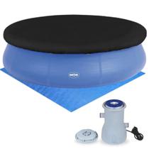 Kit Piscina Inflavel 6700 L + Capa em Rafia + Forro + Filtro 220v Mor