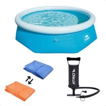 Kit Piscina Inflável Azul 2.700 L capacidade de até 3 Adultos + Lona 3x3 de Cobertura + Bomba de Ar Manual - BEL