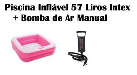 Kit Piscina Inflável Bebê Rosa Soft Intex + Bomba de Ar Manual