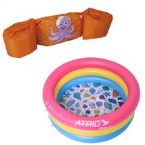 Kit Piscina Inflável Circular PVC Para Crianças 88 Litros De 3 A 6 Anos + Colete Boia Braço Flutuador Atrio