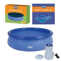 Kit Piscina Inflável Splash Fun 3400 L + Capa + Forro + Filtro Bomba - Mor Kit Piscina Inflável Splash Fun 3400 L + Capa + Forro + Filtro Bomba - Mor
