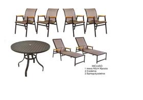 Kit Piscina Jogo Mesa 4 Cadeiras Alumínio + Espreguiçadeiras