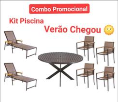 Kit Piscina mesa com 4 cadeiras + Espreguicadeira