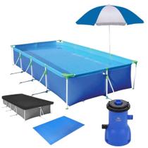 Kit Piscina Mor 6200l Estrutural + Bomba Filtrante 2006/H 220v + Capa e Forro + Guarda Sol 1,50m