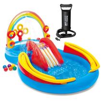 Kit Piscina Playground Arco-Íris 227 Litros Com Tobogã Com Bomba Manual Intex