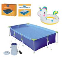 Kit Piscina Premium 3700 Litros Capa Forro Filtro Boia Inflável Infantil Animais - 220V Mor