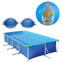 Kit Piscina Premium 6200 L+ Oculos Natacao Infantil Azul+ Bola 40 Cm Mor