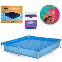 Kit Piscina Quadrada 1500 L + Capa e Forro Mor + Bola Inflavel Das Princesas