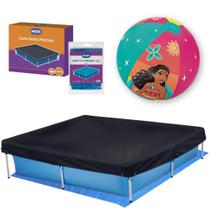 Kit Piscina Quadrada 1500 L + Capa e Forro Mor + Bola Inflavel Das Princesas