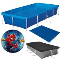 Kit Piscina Retangular 3000 Lts Mor + Capa e Forro + Bola Inflavel do Homem-aranha Mor e Lazer