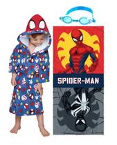 Kit Piscina (Roupão Aveludado Capuz Spidey + Toalha Felpuda + Óculos Natação Star)