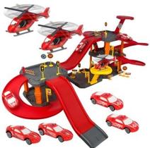 Kit Pista De Carrinhos Bombeiro 6 Carrinhos Brinquedo Menino 75 Peças