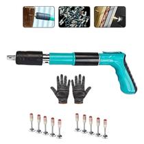 Kit Pistola Prego Manual Pressão Grampeador Pino Ação Direta Fura Concreto Parede Madeira