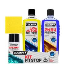 Kit Pit Stop 3 X 1 Cockpit - Lavagem Automotiva - Shampoo - Pretinho - Silicone - Limpeza Automotiva