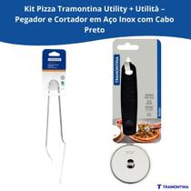 Kit Pizza Completo Cortador Utilitá Cabo Preto e Pegador em Aço Inox