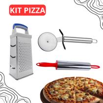 Kit pizza - ralador 4 faces - cortador de pizza e rolo para massa