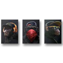 Kit Placa 20x28cm Decoração Macacos Sabedoria Parede Moderna