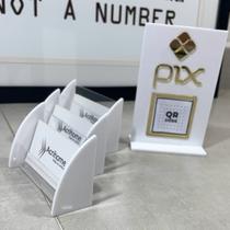 Kit Placa de Pix Branco e Dourado +3 Porta Cartão - Acrílico