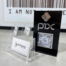 Kit Placa de Pix com Porta cartão de Visita - Acrílico Preto e espelhado