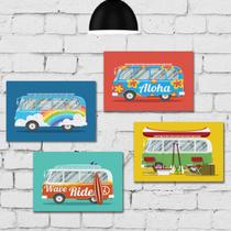 Kit Placa Decorativa MDF 30x40 cm Vintage Kombi 4 unidades