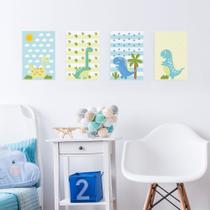 Kit Placa Decorativa MDF Infantil Dinossauro Baby 4un 30x40