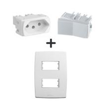 kit placa p/2 + módulo interruptor simples + módulo tomada 20A