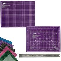 Kit Placa Para Corte Dupla Face Autorregenerativa A4 30cm x 22cm Regua Inox 30cm Artesanato Patchwork Scrapbook Desenho