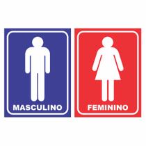 Kit Placa Sinalização Banheiro Feminino Masculino Sanitário COR:FUNDO COLORIDO Kit Placa Sinalização Banheiro Feminino Masculino Sanitário COR:FUNDO COLORIDO