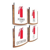 Kit Placa Sinalização Extintor Com 4 Peças MDF 15x13cm
