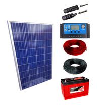 Kit Placa Solar 100w Controlador 10a Lcd Bateria 115ah Cabos - 60Hz Energias